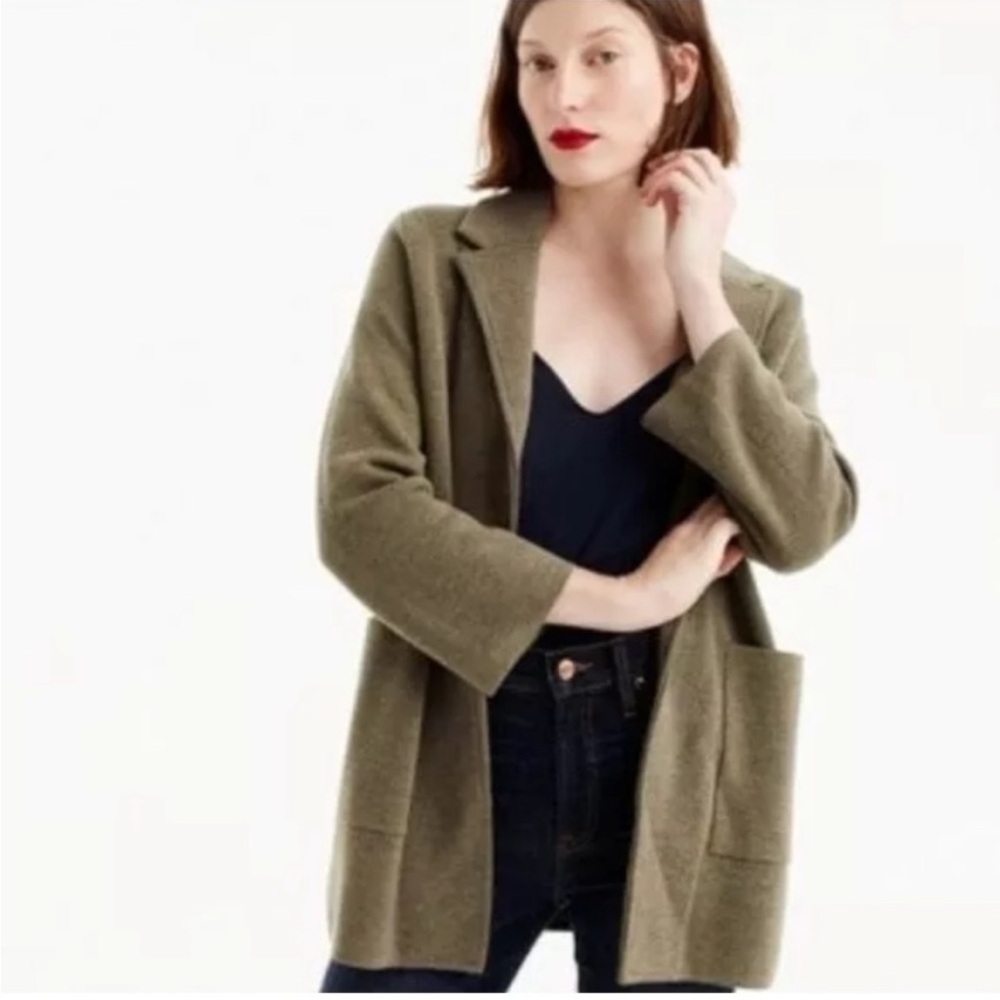 NWT J Crew Sophie open front sweater blazer cardigan olive green wool xsmall